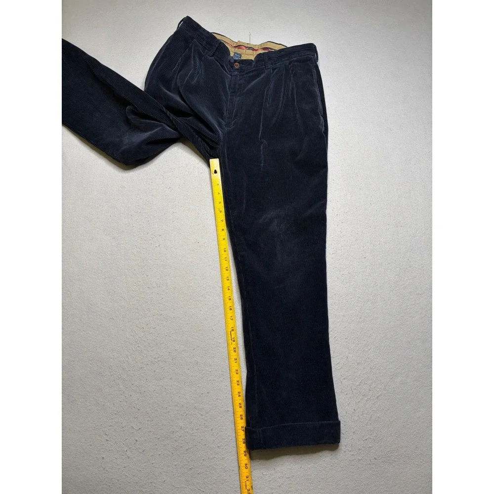 Polo Ralph Lauren Corduroy Pants Mens 36x30 Navy Blue Pleated Distressed Vintage